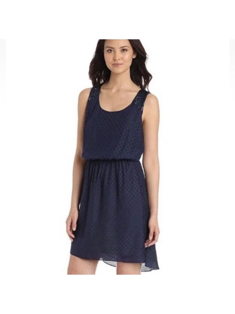 LILLY PULITZER Calissi Dress True Navy Blue Sequin Collar Silk size XS